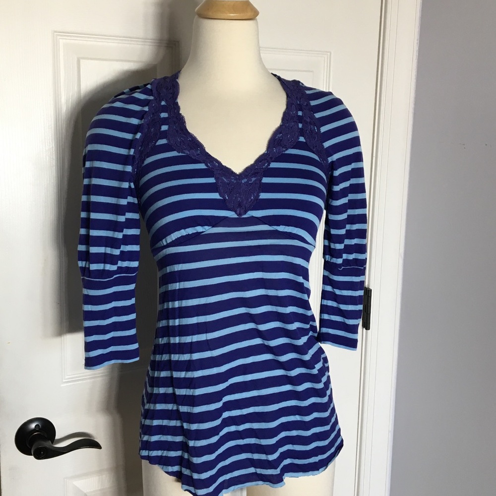 Free People Striped Lace Long Tee